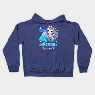 Unicorn Mermaid 7th Birthday 7 Year Old Party Girls B-day Gift For Girls Kids Kids Hoodie